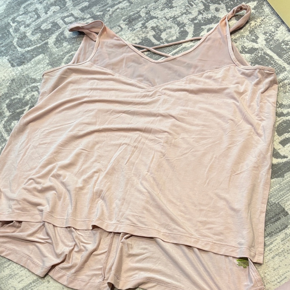 POPFLEX Light Pink Layered Tank Top with Crisscross Back
